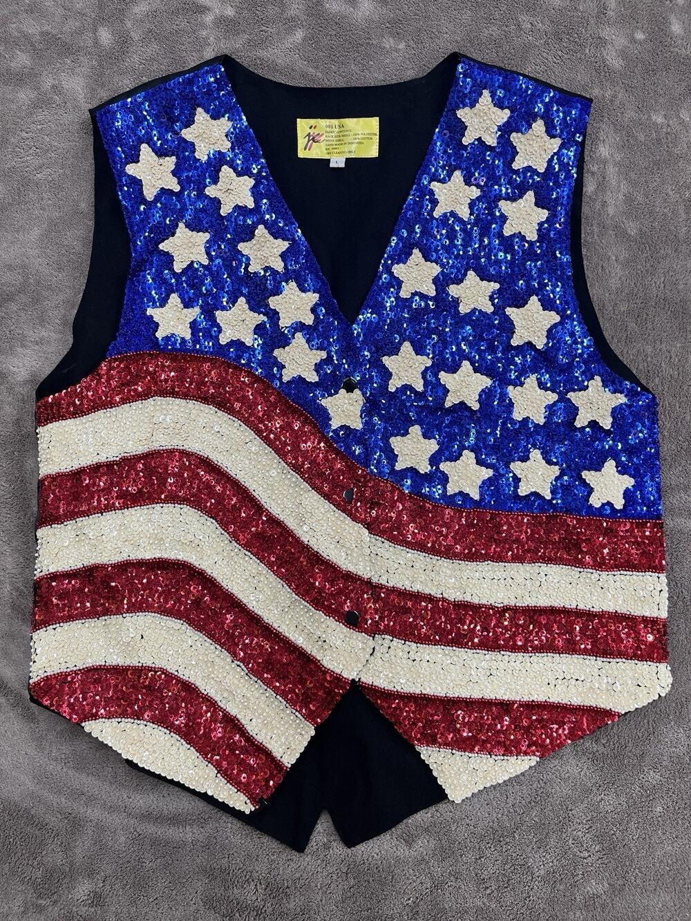 VTG American Flag Sequined Vest Beaded Adult Large Patriotic USA 4th of July
